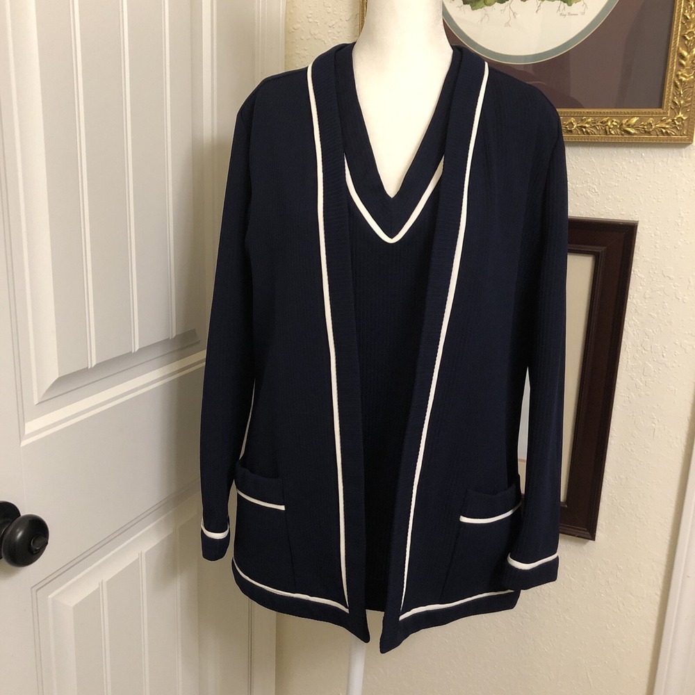 VTG Butte Knit 2 Piece Navy /white Jacket & Top 80's Patriotic Sz M
